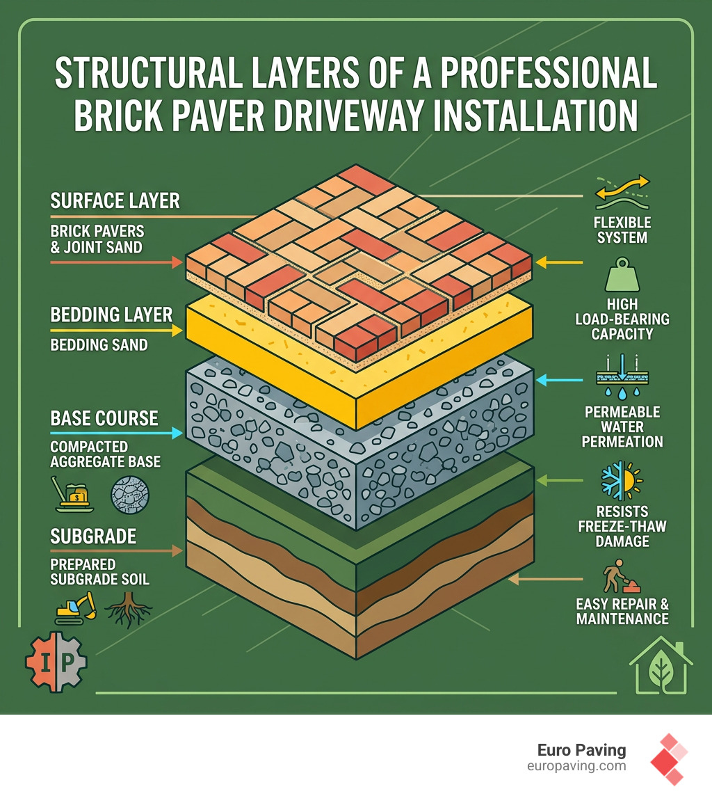 Structural layers of a professional brick paver driveway installation infographic - brick paver driveways infographic Structural layers of a professional brick paver driveway installation infographic - brick paver driveways infographic
