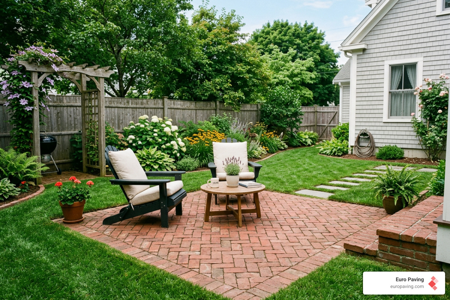 traditional herringbone brick patio pattern - small brick patio ideas