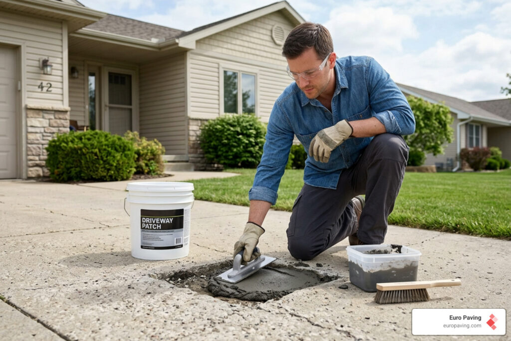 repairing concrete driveway potholes