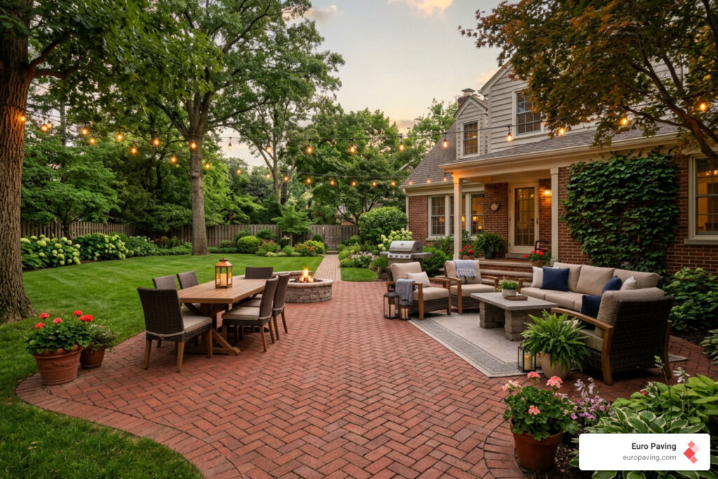 pictures of red brick patios