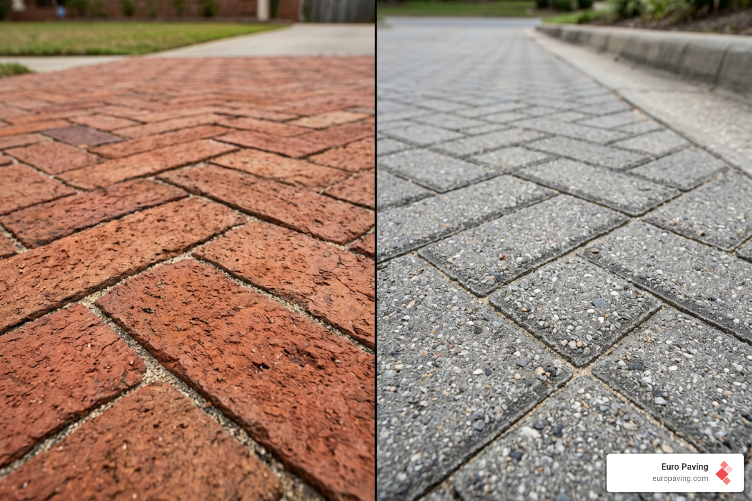 Comparison of clay brick and concrete paver textures for driveways - brick paver driveway