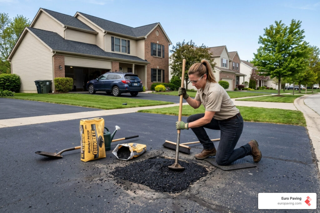 repairing potholes in tarmac drive
