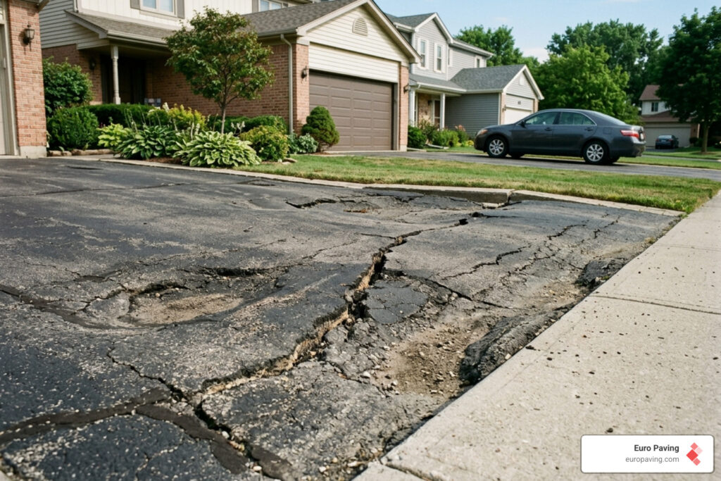 sinking asphalt driveway