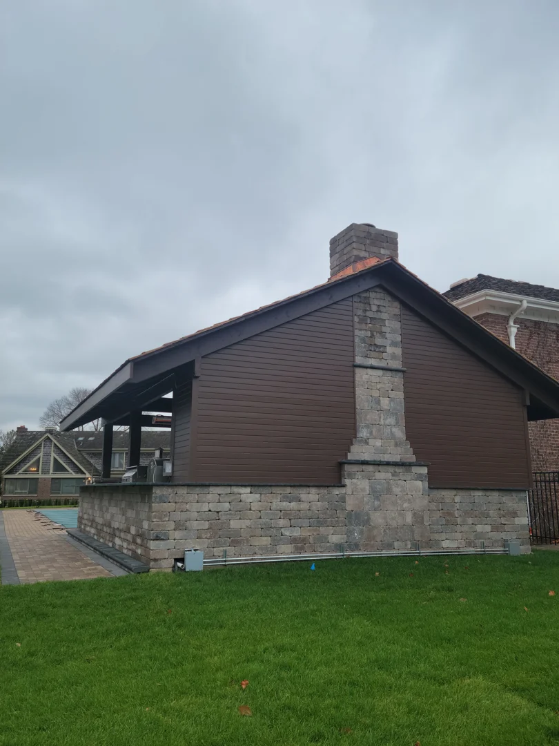 custom brick fireplace in a Chicago backyard