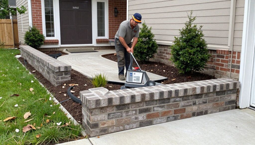 A professional brick paver driveway installation project in a Chicago suburban home, featuring high-quality Unilock materials and a clean, durable design.