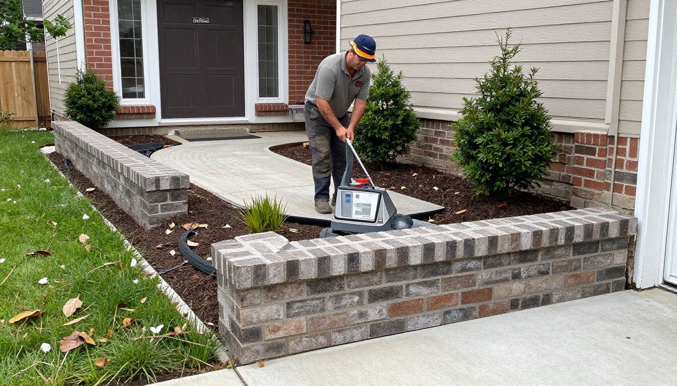 A professional brick paver driveway installation project in a Chicago suburban home, featuring high-quality Unilock materials and a clean, durable design.