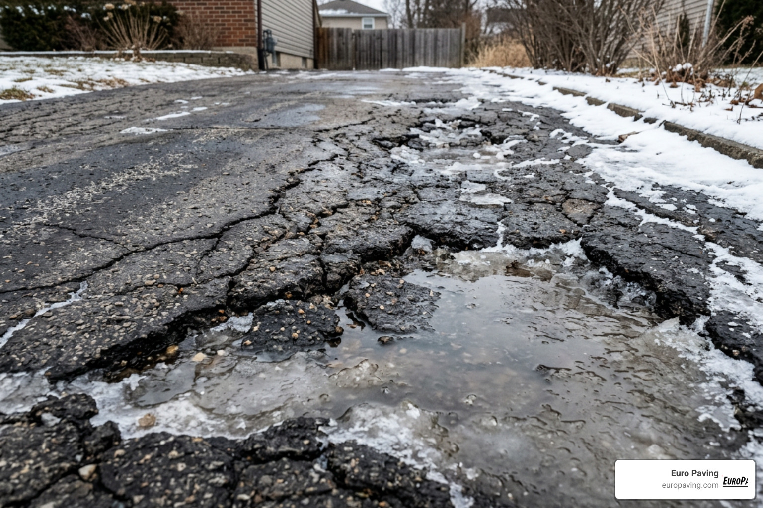 water damage on unsealed asphalt