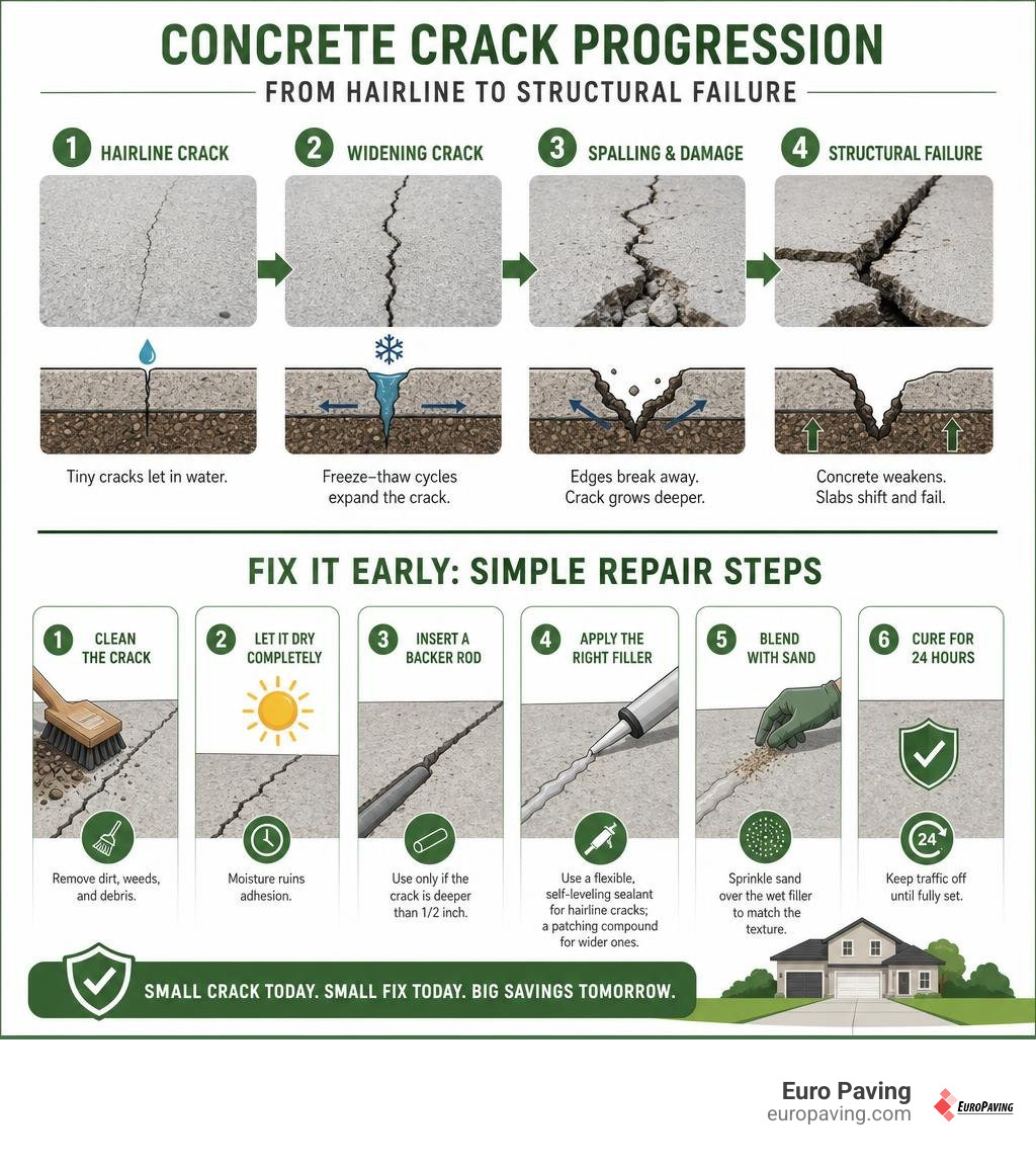 infographic showing concrete crack progression from hairline to structural failure and repair steps infographic infographic showing concrete crack progression from hairline to structural failure and repair steps infographic