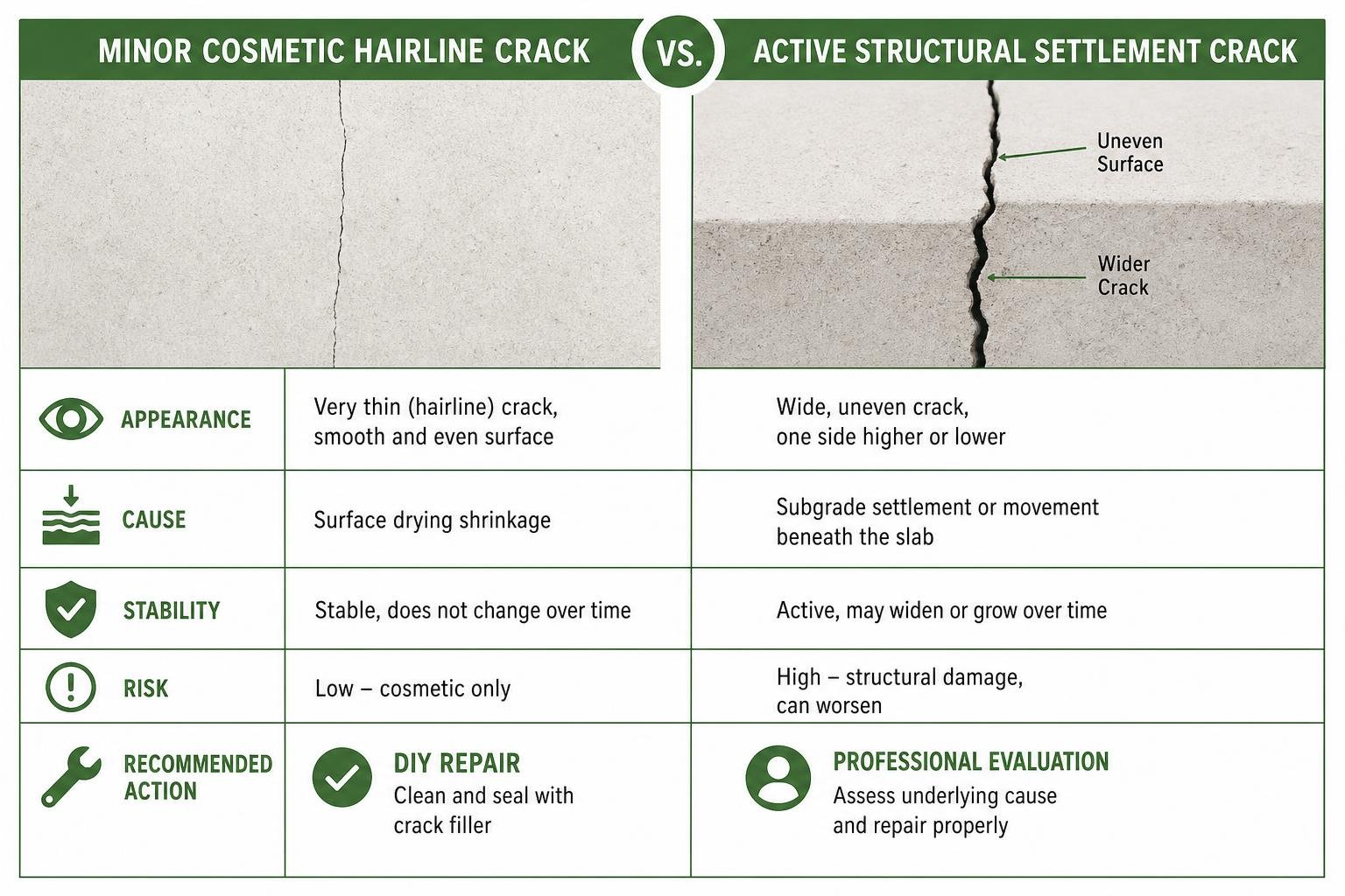 diagram showing the difference between a minor cosmetic hairline crack and an active structural settlement crack diagram showing the difference between a minor cosmetic hairline crack and an active structural settlement crack