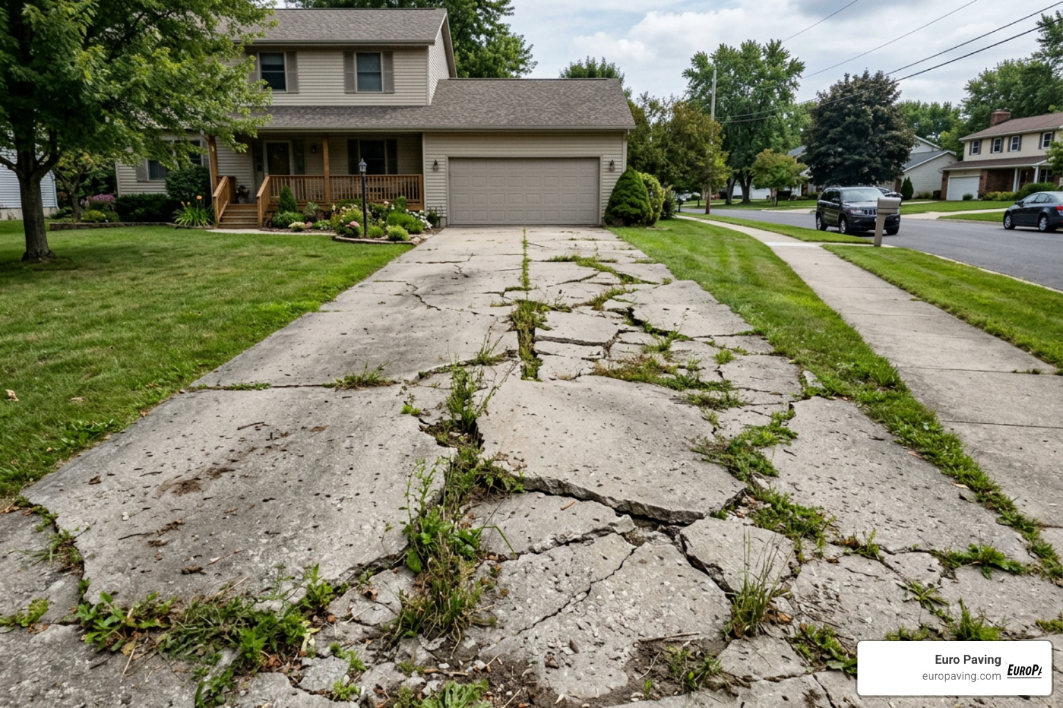 severely cracked concrete driveway requiring replacement severely cracked concrete driveway requiring replacement