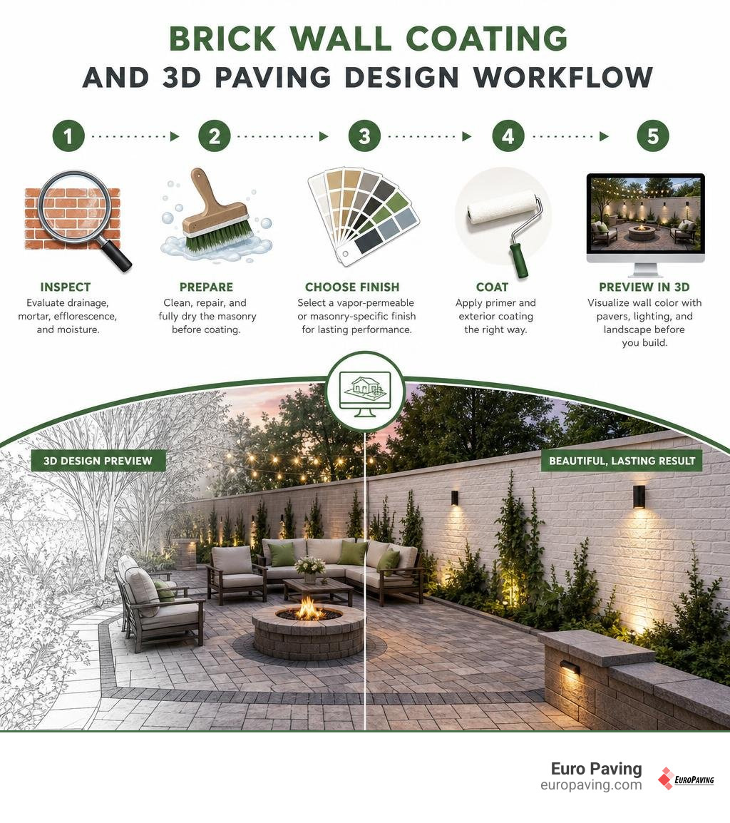 Brick wall coating and 3D paving design workflow infographic