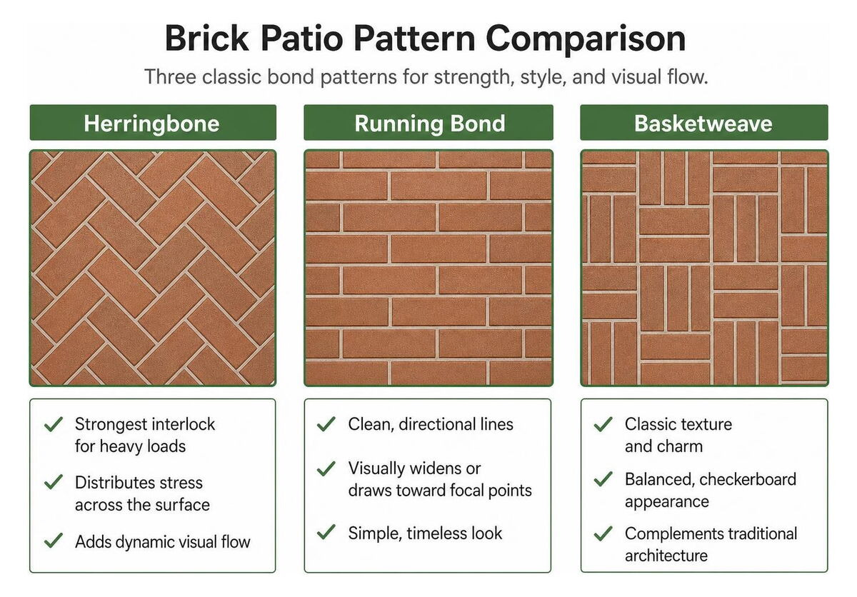 Pattern selection comparison showing herringbone running bond and basketweave