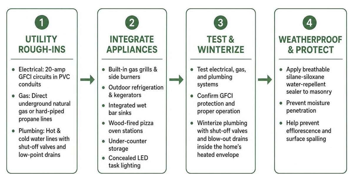Step-by-step utility integration and weatherproofing process