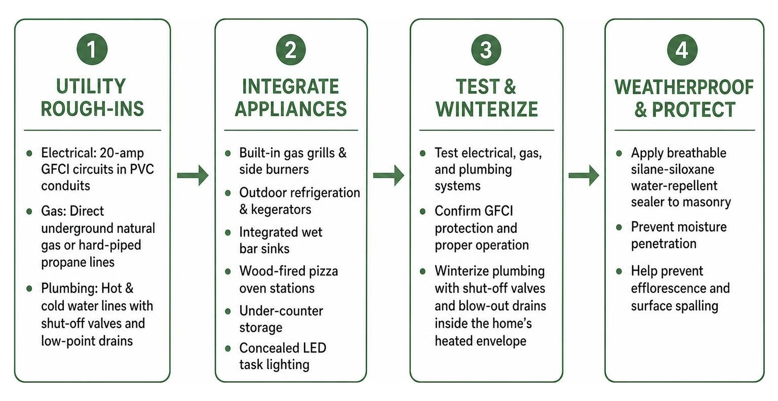 Step-by-step utility integration and weatherproofing process